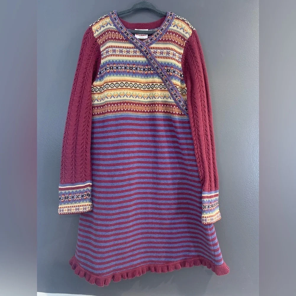 Hanna Andersson Fair Isle Knit Stylish Multicolor Knit Kids Dress size 130